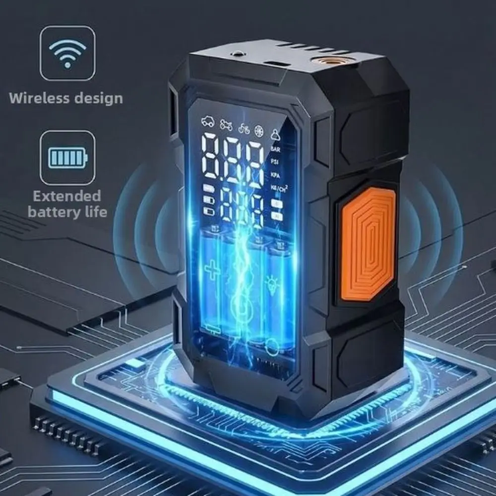 4000mAh Car Air Pump Digital Display Wireless Charging Portable Air Compressor LED Lighting 150PSI Cordless Air Pump Bike Tires