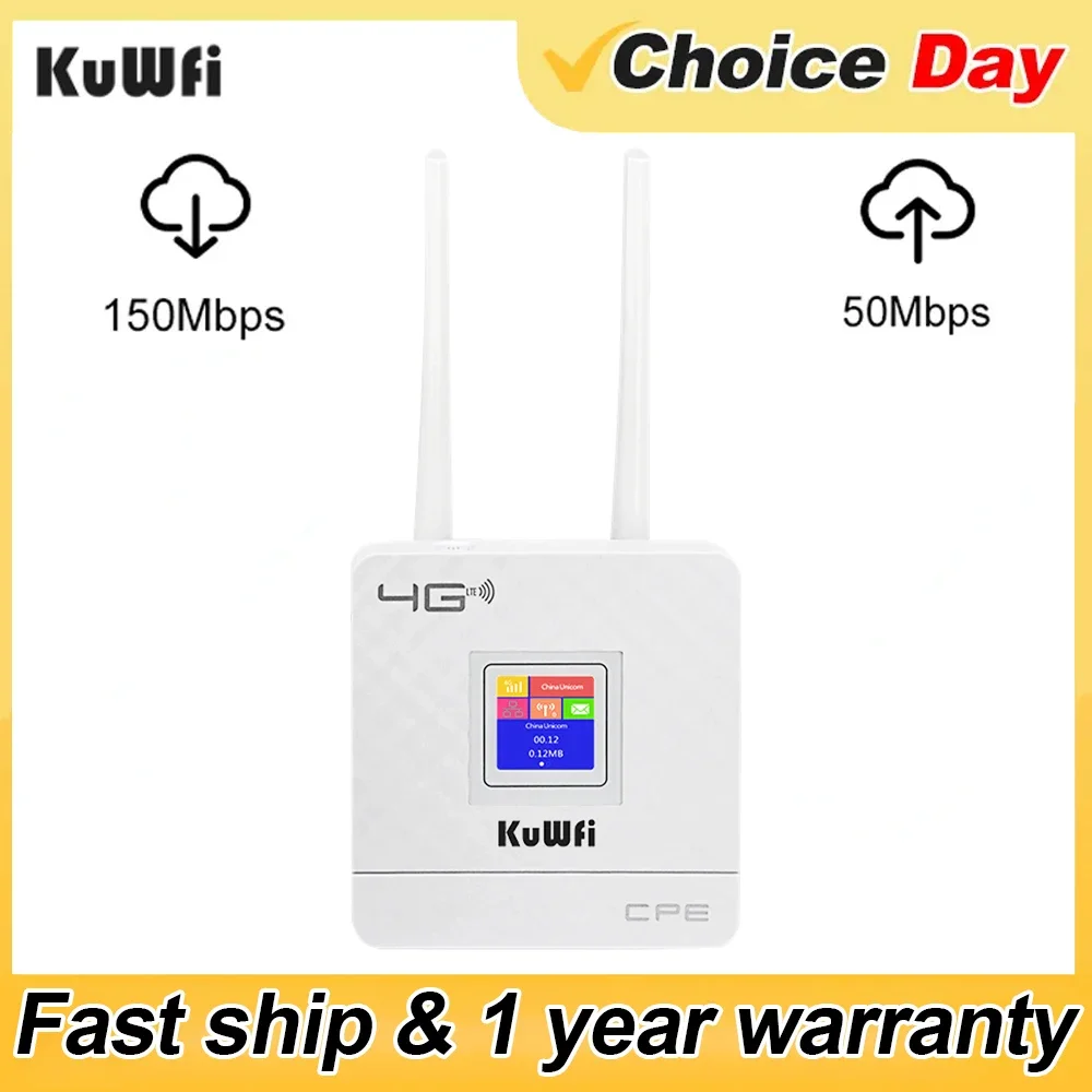 

KuWfi CPE903 4G LTE CPE Router 150Mbps Wilress Wifi Router External Antennas Wifi Modem with Sim Card Slot RJ45 Port