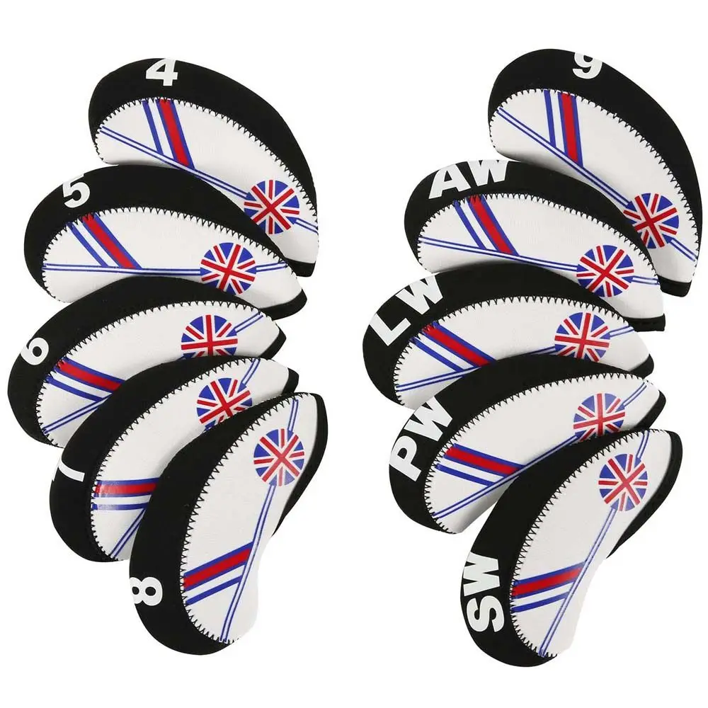 10Pcs/set Golf Club Iron Head Cover Neoprene National Flag Headcover Waterproof Golf Club Head