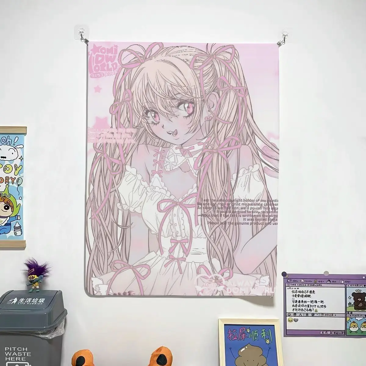 VIKAMA Vintage Lolita Girls Sketch Wall Tapestry Bow Ornament Wall Hanging Cute Line Drawing Dorm Bedroom Background Decor