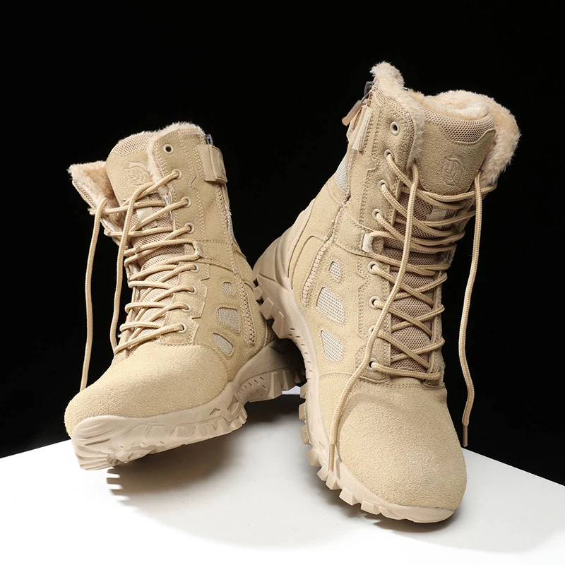 Winter Fleece-lined Men's Hiking Shoes Anti Slip and Keep Warm Outdoor Snow Boots Waterproof Sneakers Men Work Ankle Boots