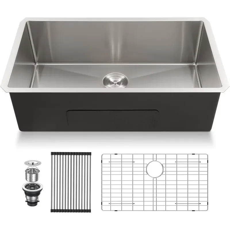 36 Inch Recessed Brushed Stainless Steel Single Bowl Round Kitchen Sink Deep Basin 36x19x10 Inch Handcrafted
