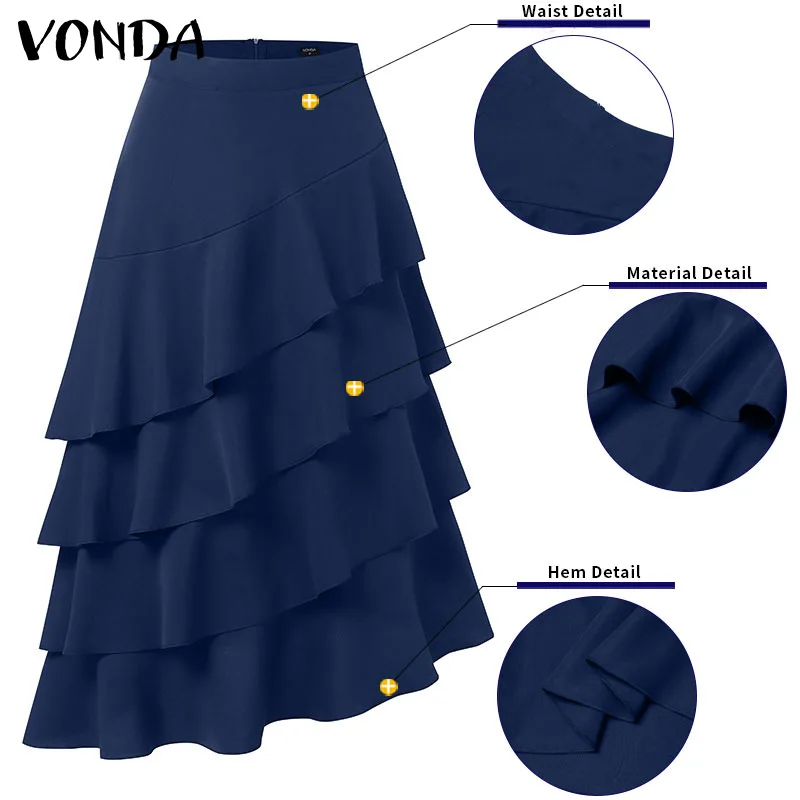 فوندا حجم كبير 5XL المرأة تنورة طويلة ماكسي موضة عالية الخصر تنحنح حفلة Jupes Faldas Saia أنيقة تكدرت سوينغ أسفل الشارع الشهير
