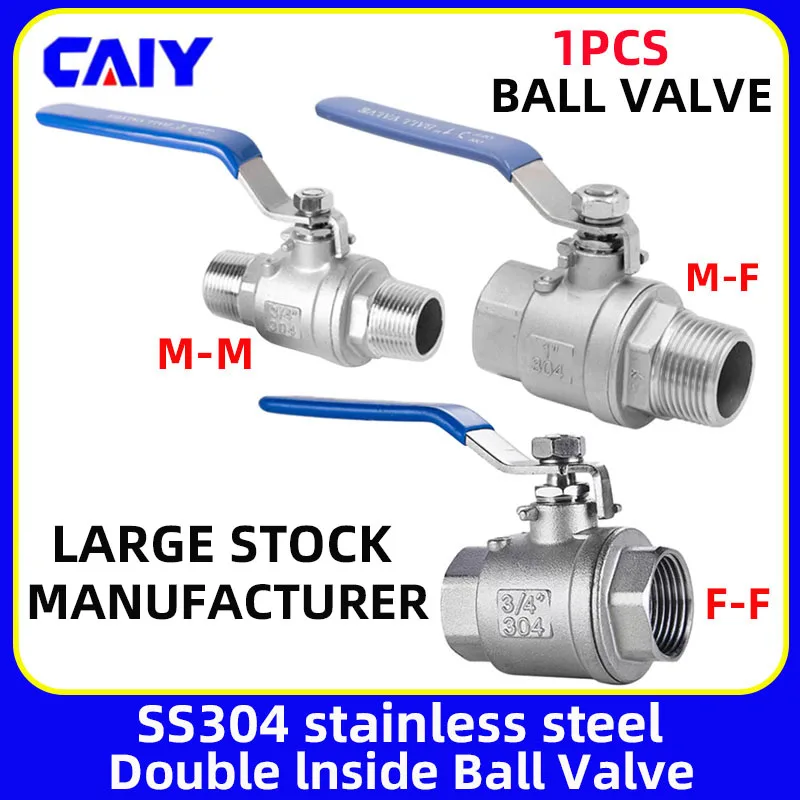 

304 Stainless Steel Two Piece Ball Valve 1/4" 3/8" 1/2" 3/4" 1" 2" BSP 2P Full Port Ball Valve Gas Oil Switch Fitting Adapter