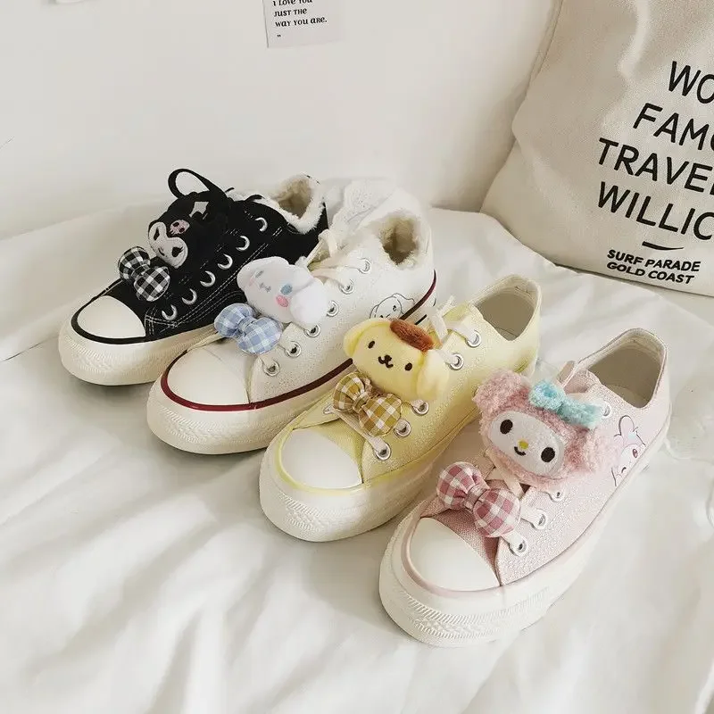 Miniso Sanrio My Melody Cinnamoroll Kuromi Canvas Shoes Low-Top sneakers Student Ins Cute Pink Board Shoes Tennis Shoes Women