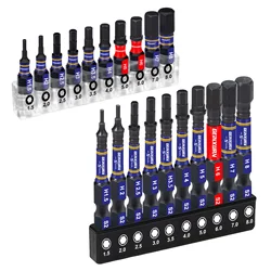 GEINXURN 1 In./2In Metric Hex Head Impact Tough Magnetic Bits Set, S2 Steel Hex Screwdriver Bit set with Base
