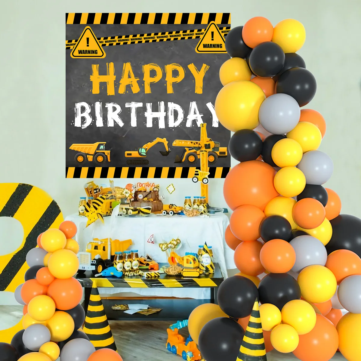 Construction Balloon Backdrop Disposable Tableware Birthday Decor Boy Excavator Truck Tractor Construction Birthday Party Decor