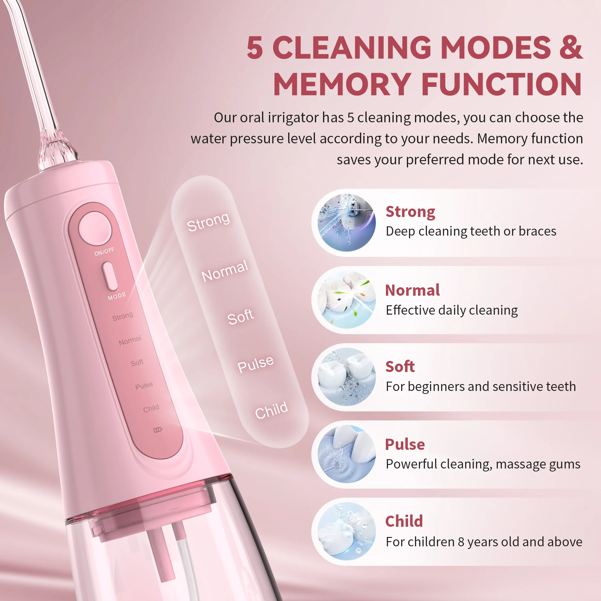 Sejoy جهاز تنظيف الأسنان بالماء عن طريق الفم الري قابلة للشحن المحمولة 5 طرق خزان المياه للأسنان 350 مللي مقاوم للماء منظف الأسنان