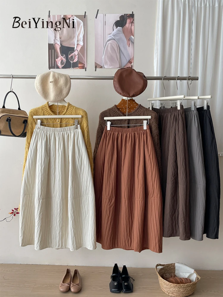 

Beiyingni 2025 осень-зима женские стеганые юбки-миди во французском стиле ленивая теплая толстая подкладка длинная юбка трапециевидной формы женский Bud Faldas