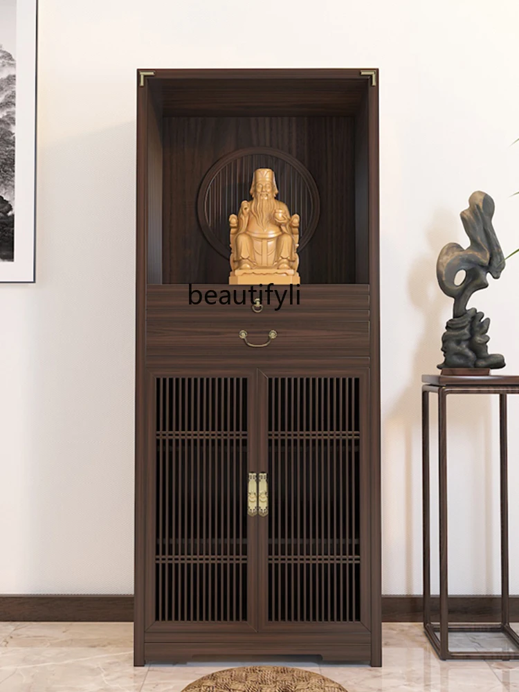 

New Chinese Solid Wood Standing Cabinet Ebony Buddha Cabinet God of Wealth Modern Household Black Walnut Supply Table