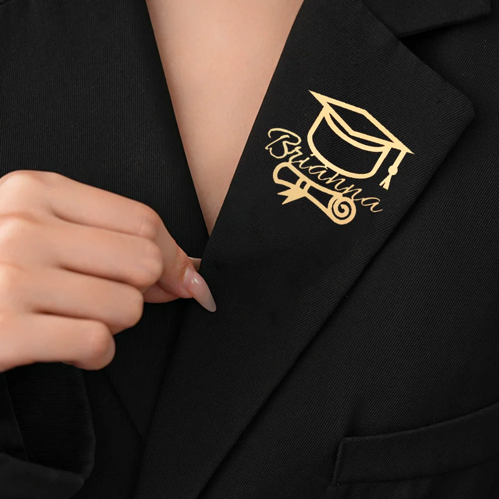 Customized Name Graduation Hat Brooch For Women Men Fashion Personalized Nameplate Button Brooch Stainless Steel Jewelry Gifts