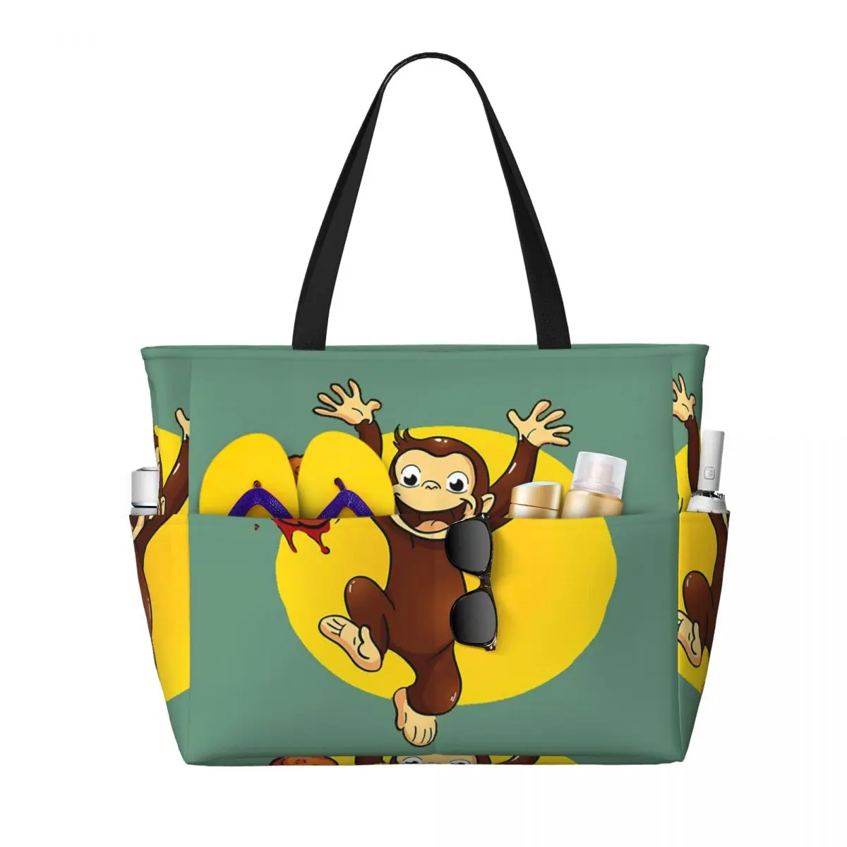 

Curious George Monkey Happynes Beach Tote Bag Sport Gym Yoga Duffle Large Tote Bag Women Travel Bag Fitness bag