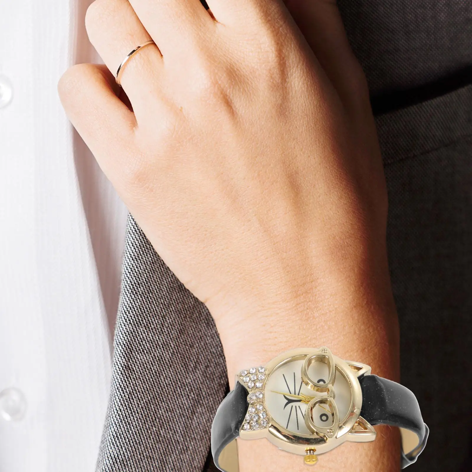 Kat Gezicht Vrouwen Cartoon Grappig Horloge Verstelbare B Decoratieve Horloges voor Meisjes Zwart Feestaccessoires Trend