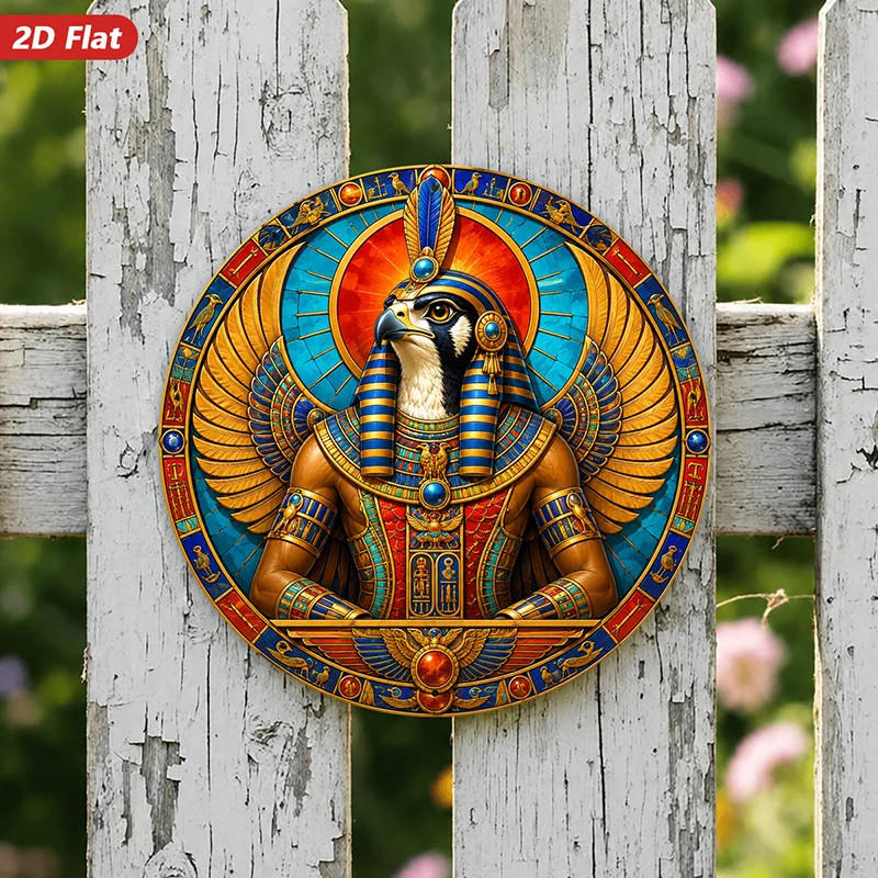 CIFBUY Elegant 2D Round Aluminum Wall Art Horus God Waterproof Durable Home Decor for Living Room Bedroom Study Indoor Outdoor