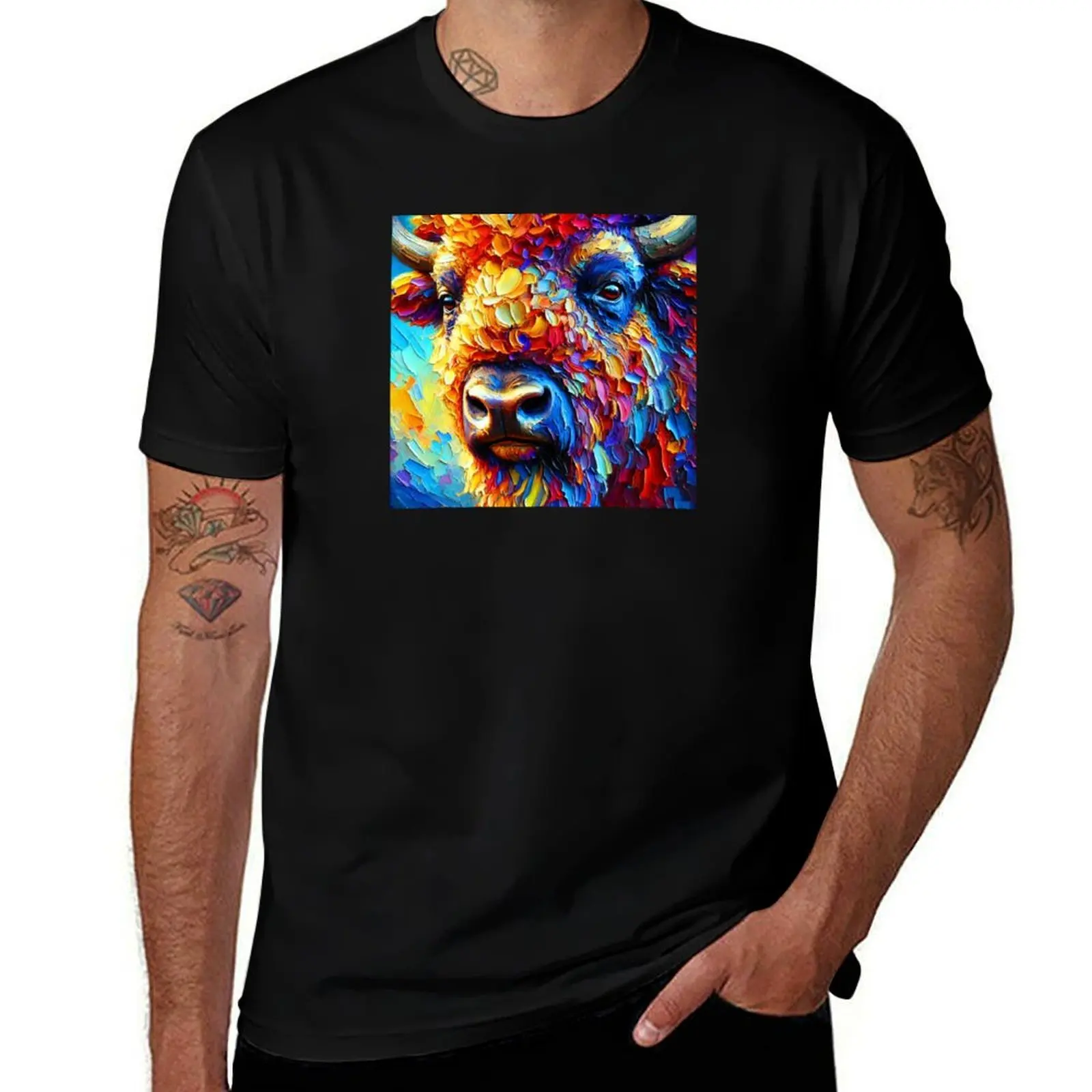 

Abstract Bison Portrait T-Shirt anime t shirts vintage graphic tee affliction shirts summer 2025 men tshirt