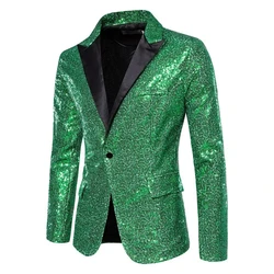 2026 Mens Green Shiny Sequins Blazer, Wedding Party Dress Coats, White Purple Red Silver Suit Jacket, European Size S-XXL