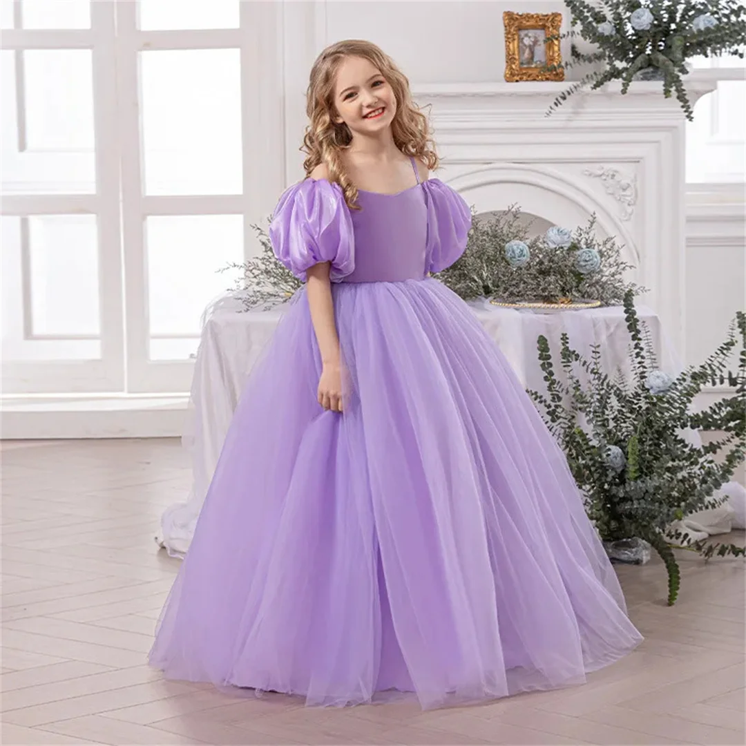 Vestidos de fiesta de comunión para niñas, vestido de princesa de tul morado, vestido festivo para niña, baile de graduación, vestido de actuación de Piano, Bridesma