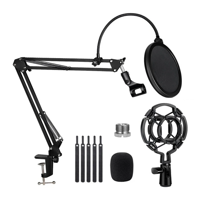 Microphone Stand Adjustable Suspension Boom Scissor Stand Microphone Shock Mount With Mic Filter For Voice Recording