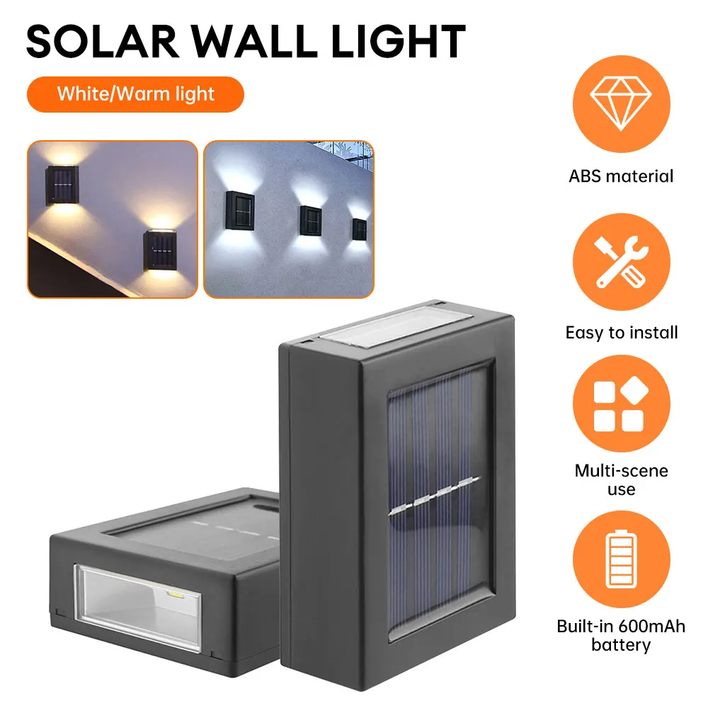 مصباح جداري LED يعمل بالطاقة الشمسية ، مصباح جداري لأعلى وأسفل ، مصباح سياج خارجي مقاوم للماء ، إضاءة شارع ، حديقة ، مصباح زخرفي للفناء
