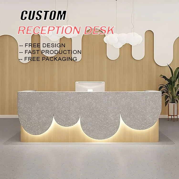 &c Factory Wholesale Price Durable Modern Wood U Shape Curve Beauty Salon Reception Desk