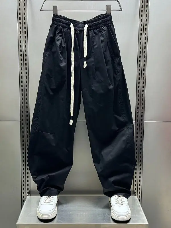 

Легкие летние повседневные брюки свободного кроя с широкими штанинами, быстросохнущие, молодежные, в стиле рабочей одежды, с завязками на талии