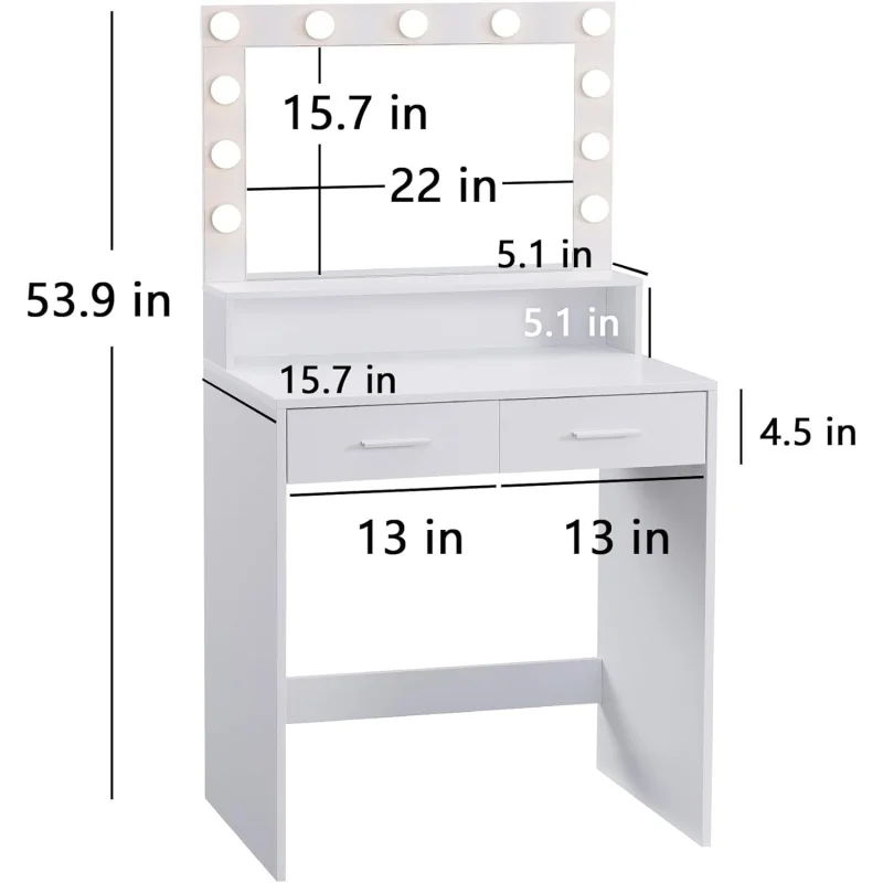 Vanity Desk Mirror And Lights, Dressing Table With Large Drawer, 2 Level Storage Dresser &Amp; 3 Lighting Modes Adjustable