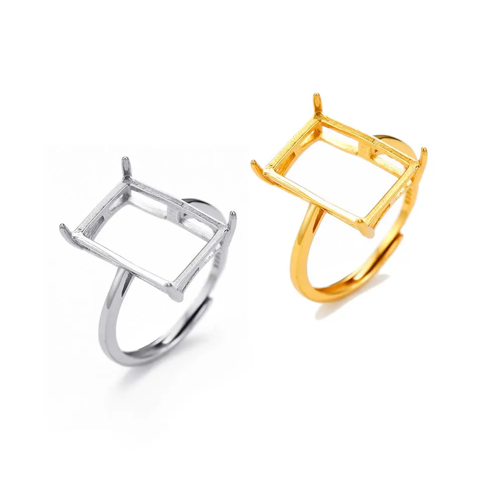 

925 sterling silver ring empty holder 10x 14mm rectangular claw set Turquoise open ring holder diy accessories