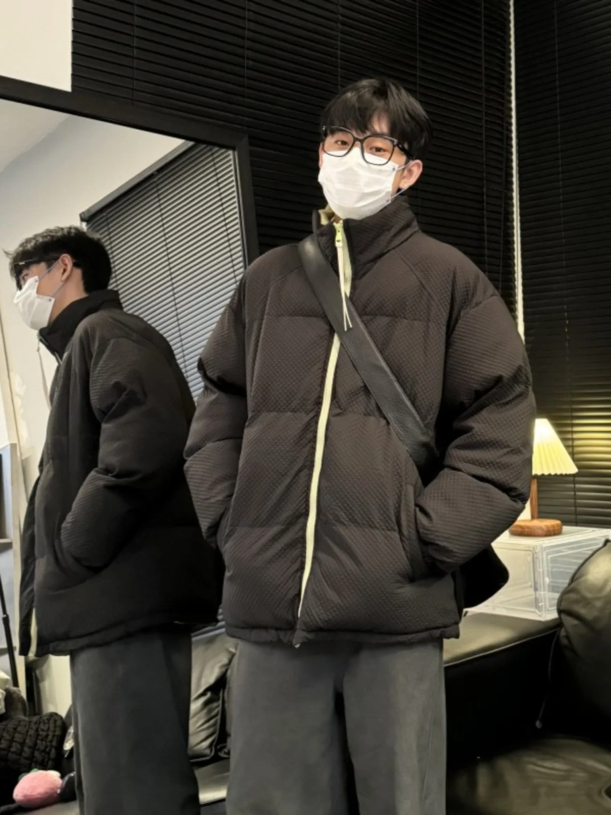 

Cleanfit Thiened down Cotton Jaet White Texture Men's Winter Coat Stand Collar Bread Sle Youthful Couple's Warm Wear