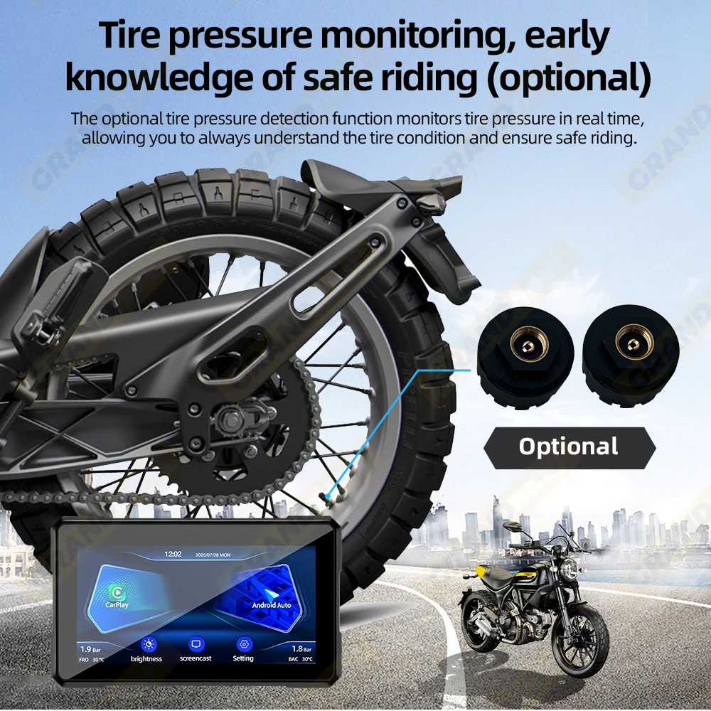 5 인치 GPS 네비게이션 오토바이 무선 Carplay 안드로이드 자동 IP67 방수 휴대용 전체 화면 블루투스 모토 오토바이