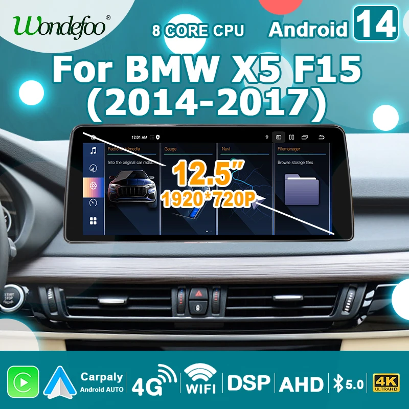 Wireless Carplay Android 14 Auto 12.5“ Screen Car Radio FOR BMW X5 F15 2014-2017 Bluetooth car stereo 2 DIN Multimedia player