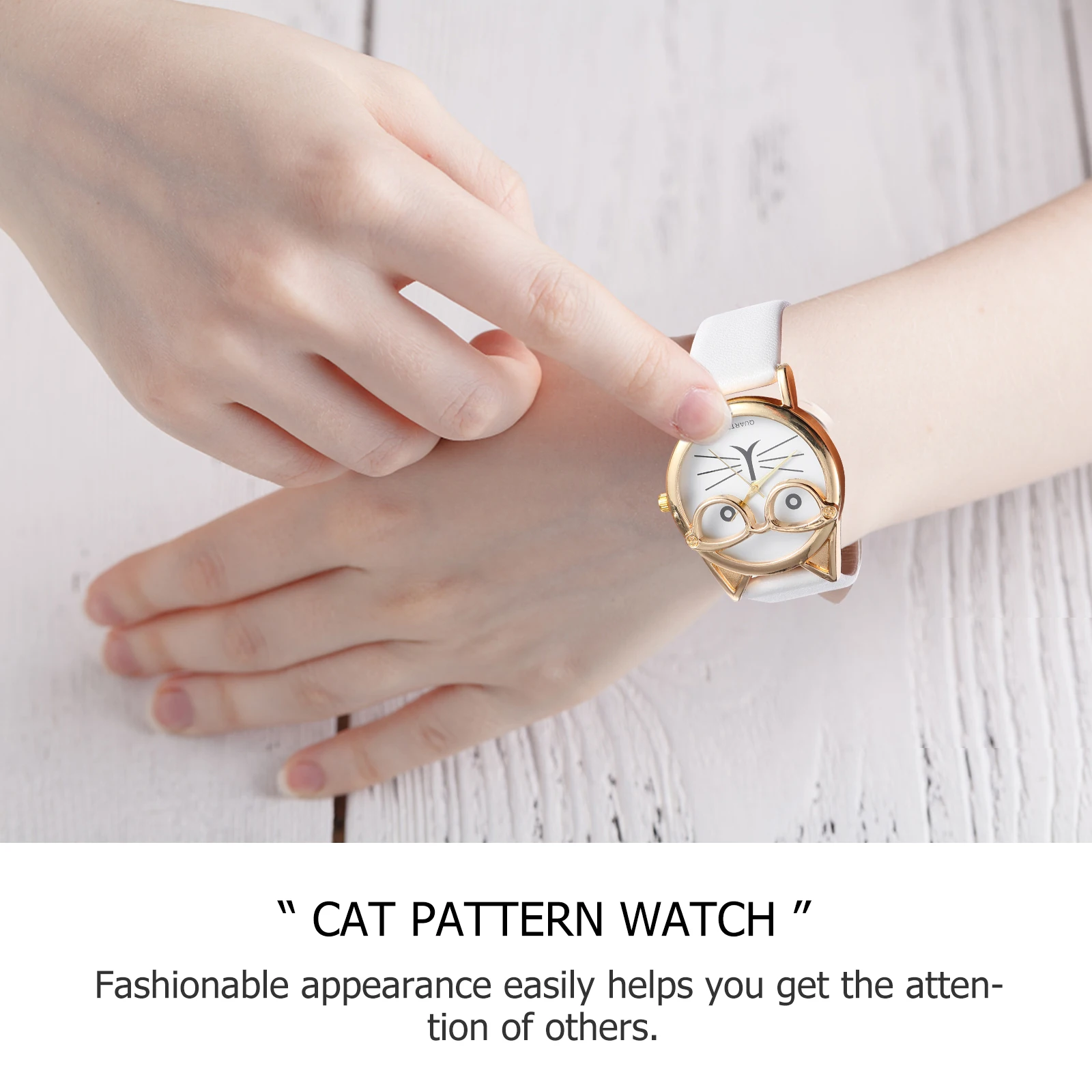 1pc Quartz Watch Pu Strap Watch Fashionable Wristwatch Cat Pattern Design Durable Elegant For