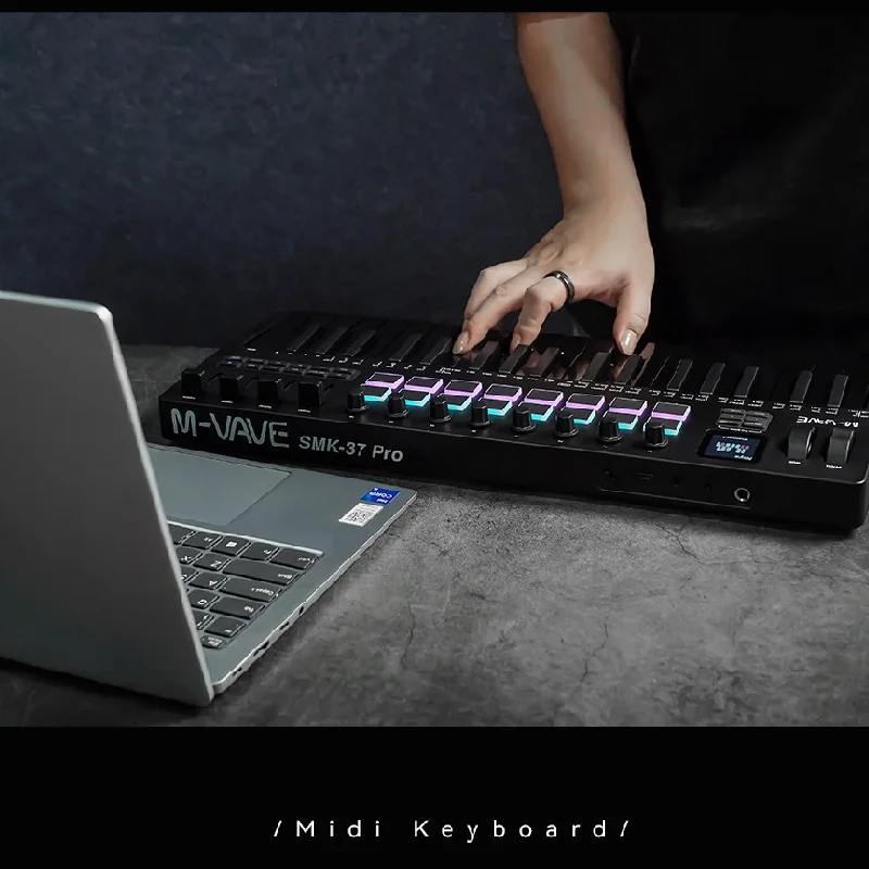 M-VAVE SMK-37 PRO Keyboard MIDI Controller 37 Key 16 RGB Pads&8 Knobs Supports Wireless Connection Systems Software Operation
