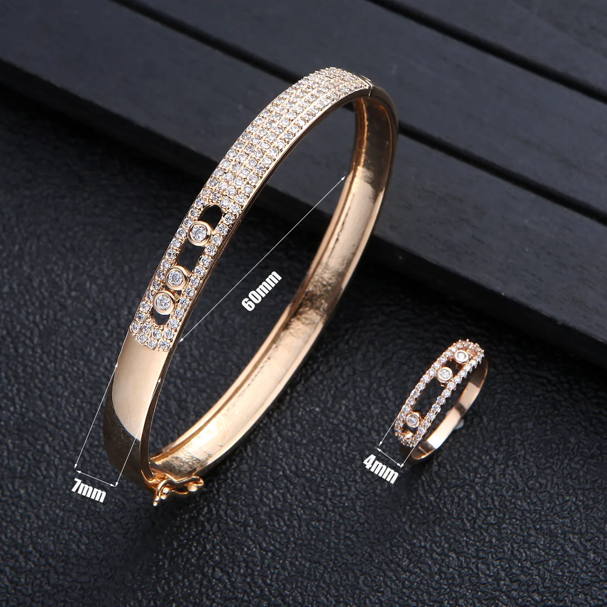Elegant Inlaid Shiny zircon Bracelets Ring Gold Colour geometry Charm Bracelet For Women Fashion Jewelry Accessories Party Gifts