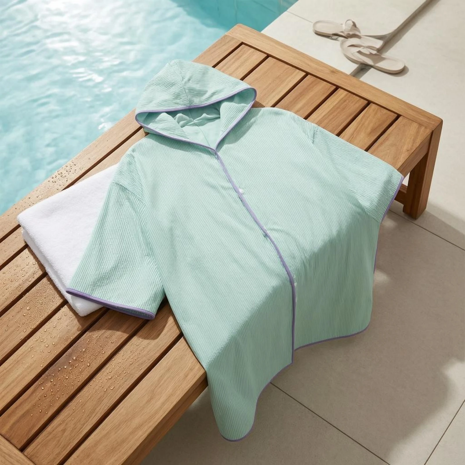 Hooded Swim Cover up Striped Hooded Cover-up Robe Beach Robe Button-Front Poolside Clothing Easy Fit for by the Water