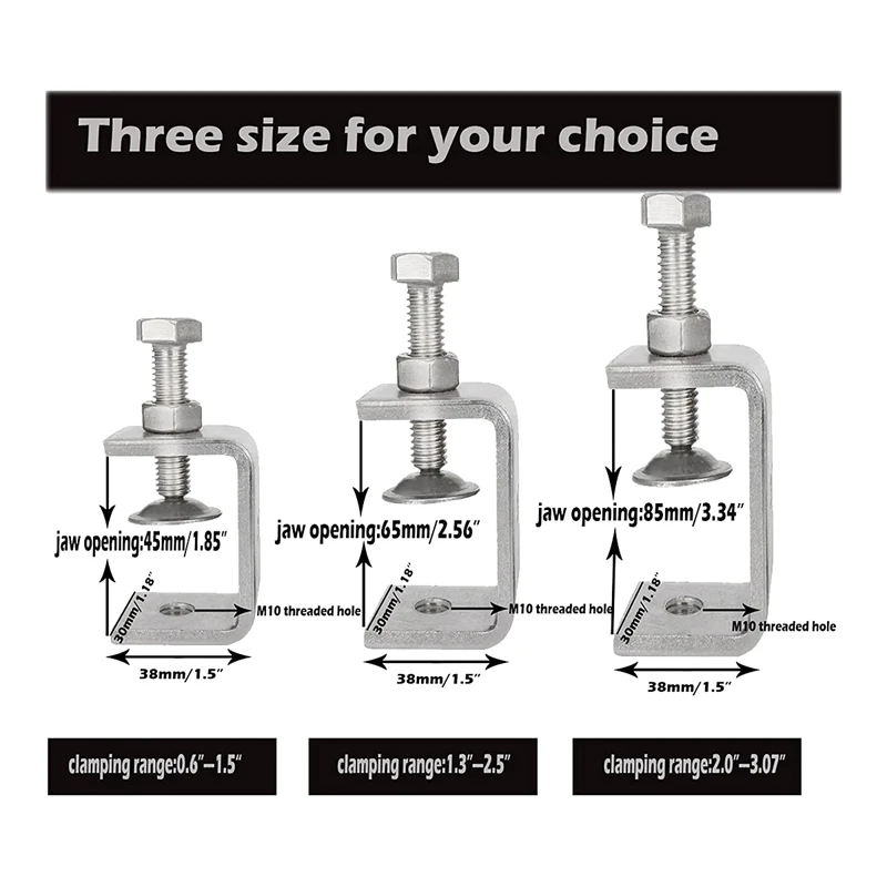 Heavy Duty 304 Stainless Steel Clamps, Small Metal Clamps With Screws, Wide Jaw Open Clamps 65Mm (4 Pieces)