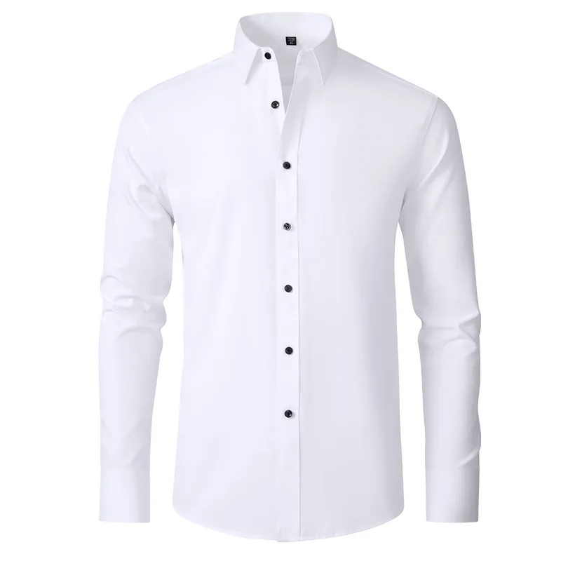 Camisa Social para hombre, camisas de vestir de negocios sin hierro, informales, color negro, Vertical, ropa elástica ajustada, talla grande 6XL,