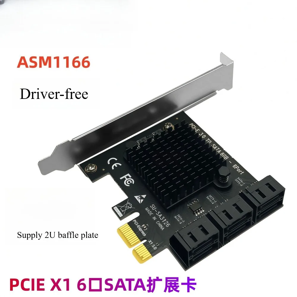 PCI‑E 3.0 Gen3 X4 to 6‑Port SATA III 6Gbps Controller Card ASM1166 Chip, HBA Storage Expansion Card for Desktop NAS Server