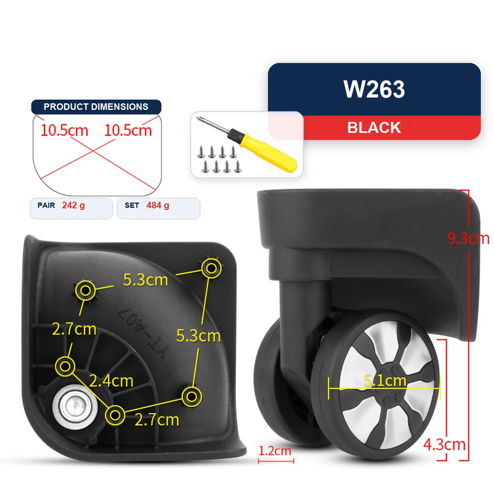 Black Replacement Luggage Wheel For Universal Suitcase YT-A07 Silent Smooth Rolling Caster Repair Part