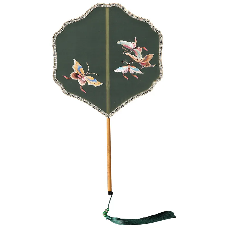 

Round fan silk double-sided embroidered large craft butterfly peony flower bird Su handmade