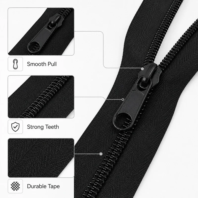 1-5M 3-10# Nylon Coil Zipper with Slider Black Continuous Zip Tape for Bag Tent Jacket Garment Repair Sewing Accessory Kit DIY