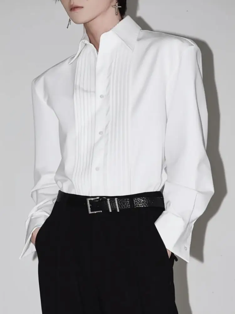 

Мужская белая длинная све irt в стиле ретро со сложенным дизайном, деловая повседневная свободная одежда в стиле ретро, весенне-осенняя одежда