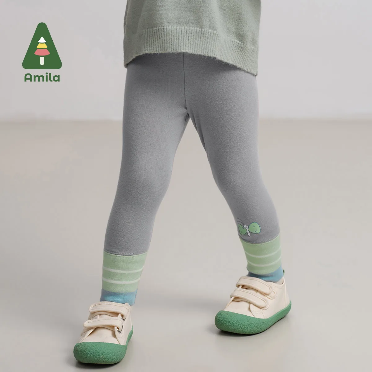 Amila Baby Leggings 2024 Autumn New Girls Color Matching Fashion Striped Print Soft Breathable Fashion Casual Children\'s Pants