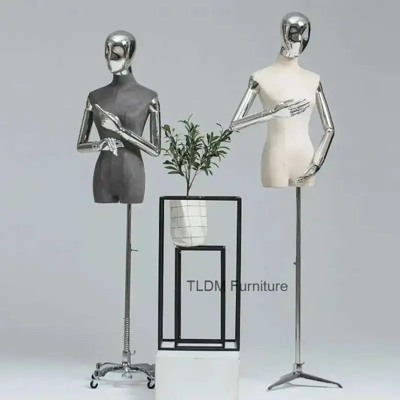 

Korea Silver Arms Head Mannequins Musk Velvet Body Female Model Props Doll Dress Clothing Models Mannequins Display Rack