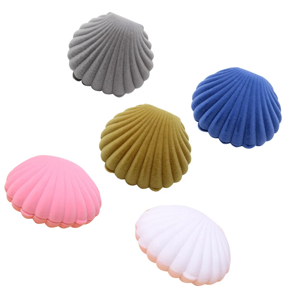 

5Pcs Shell Jewelry Box Elegant Compact Ring Case for Wedding Gift Storage White Pink Blue Grey Apricot Jewelry Box