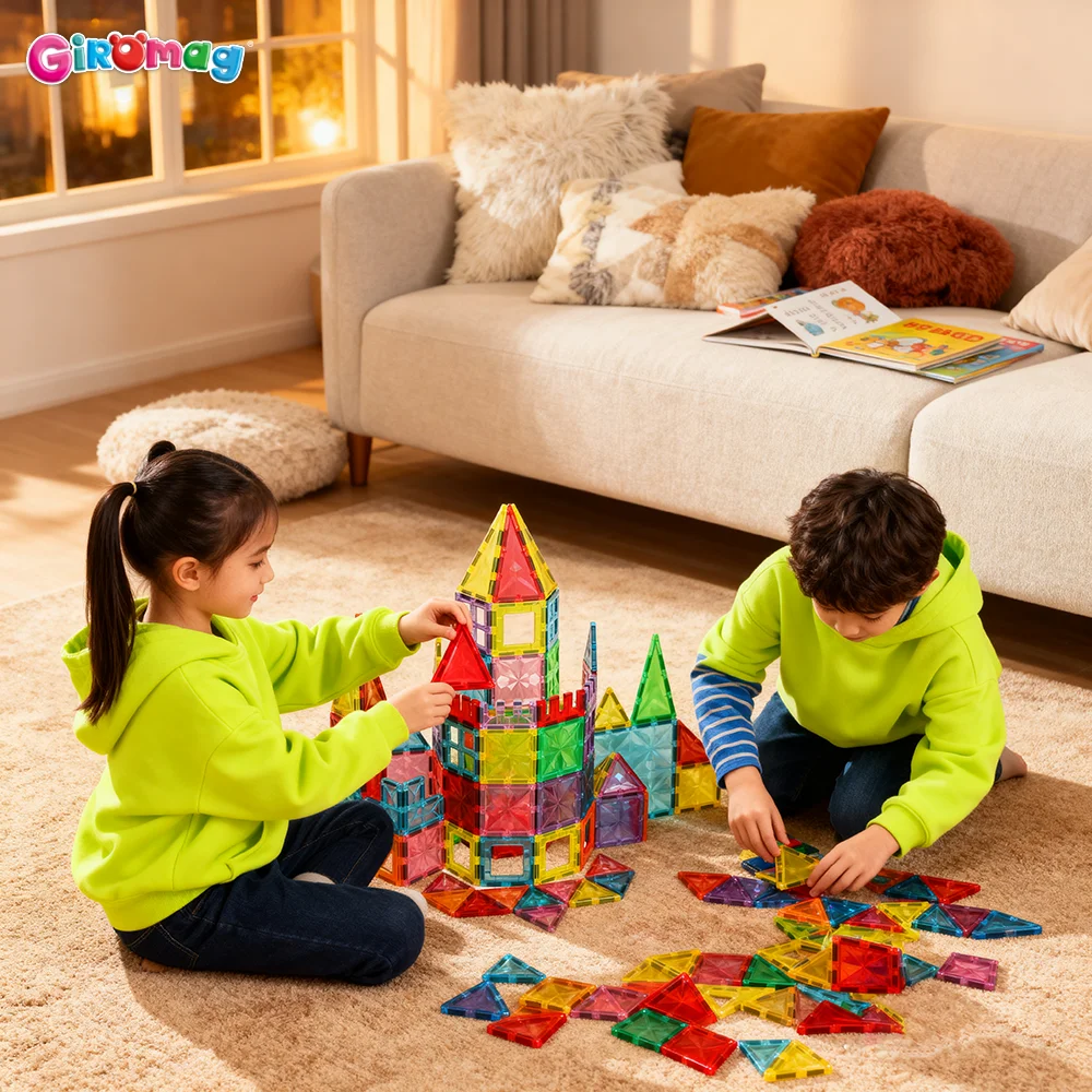 GIROMAG 100 قطعة مجموعة مكعبات البناء المغناطيسية الماسية ألعاب تعليمية جذعية متألقة للأطفال الأولاد والبنات من سن 3 إلى 12 عامًا