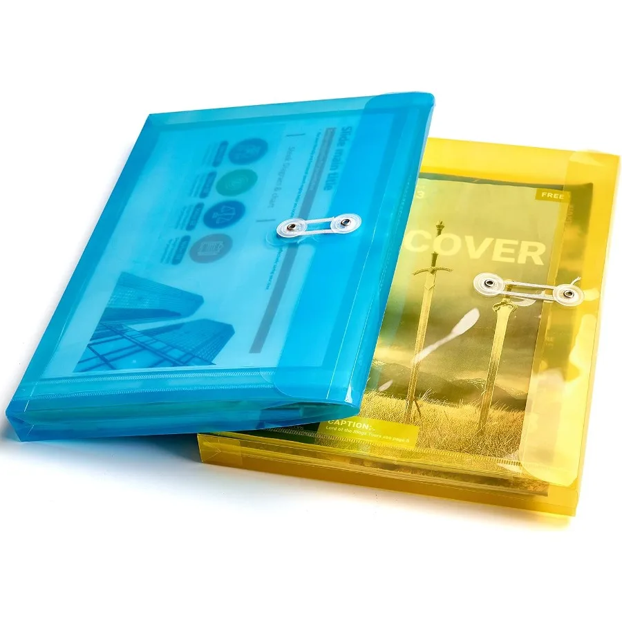Sobres de plástico tamaño carta con botón y cierre de lazo de cuerda 11 6 "carga lateral de expansión transparente Poly reutilizable archivo Folde Proje
