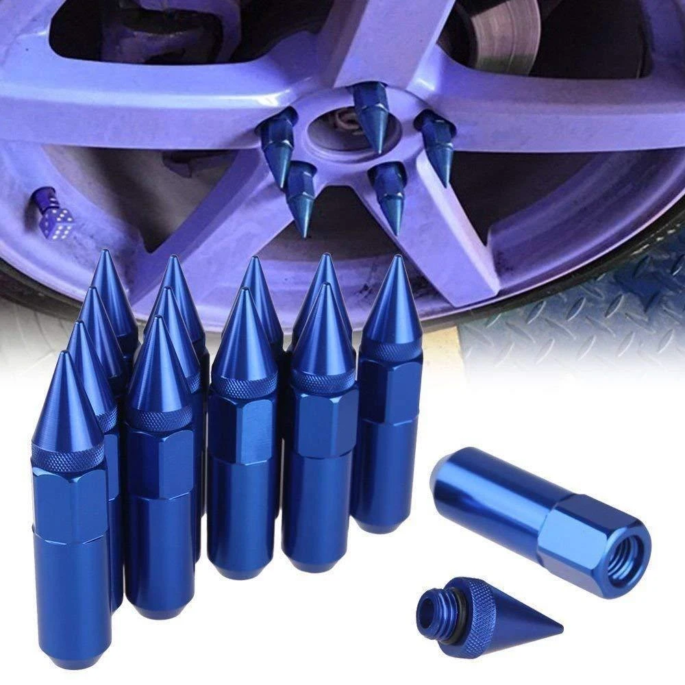 20Pcs M12X1.5 M12X1.25 Spiked Aluminium 60MM Extended Tuner Wheels Rims Lug Nuts Racing  Blue Red Black Gold Purple Silver