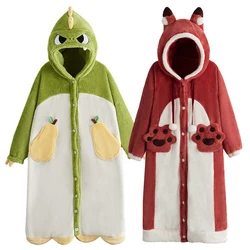 Winter dicke warme Frauen Nachthemd Korallen Fleece Cartoon Nachtwäsche lange Ärmel Flanell Nachthemd Bade mäntel Kapuze Plüsch Homewear