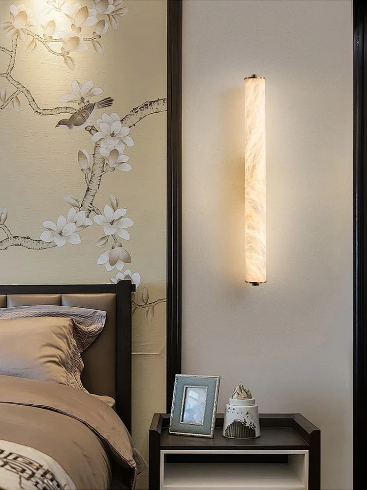 2025 Full Copper Spanish Natural Snowflake Marble LED Wall Lamp Modern Light Luxury Living Room Bedroom Bedside Balcony Lighting view 5
