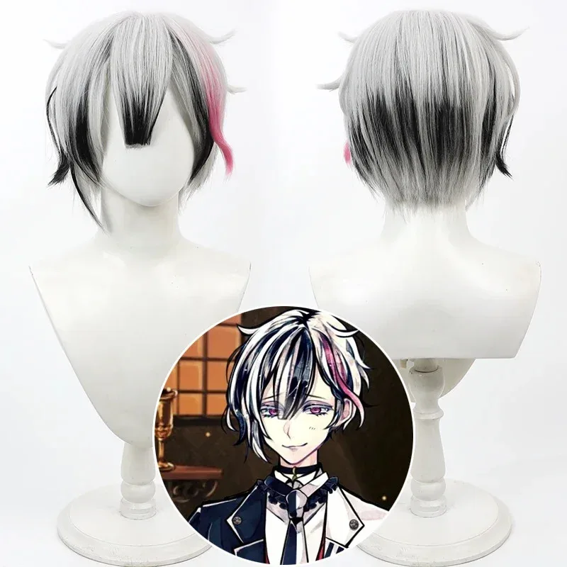

NewDevil Butler with Cat Berrien Cosplay Wig Short Gray Black Pink Heat Resistant Synthetic Hair Halloween Party Role Playc;5,v'